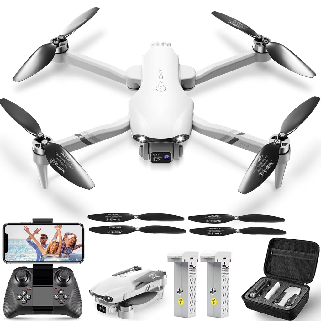 F10-1080P Wifi FPV Drone with 1080P HD Camera, Headless Mode/3D Flips, RC Quadcopter for Beginners Silver White